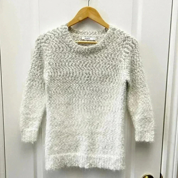 Ricki’s Sweater Fluffy Crewneck Pullover 3/4 Sleeves Ivory Grey Ombré Small - Picture 5 of 17